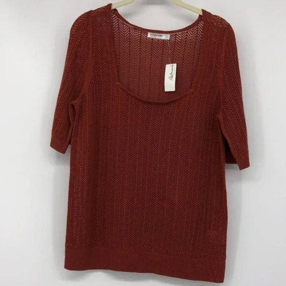 Reitmans NWT Burnt Orange crochet sheer square neck 2/3 sleeve top - Picture 14 of 14